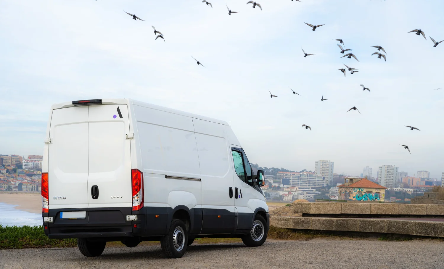 Bruma Visuals Iveco Daily van overlooking Porto